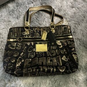 Coach Bag - Coach Poppy Rare Black and Gold Tote